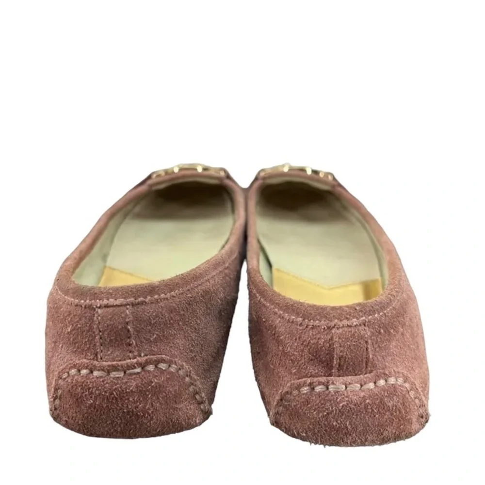 Michael Kors Women’s Mauve Suede Leather Fulton Moccasin Flats 7.5 Gold Logo